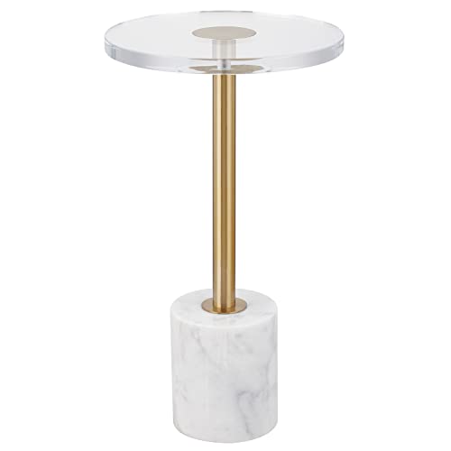 Small Clear Acrylic End Table, Marble Base Gold Leg Modern Nightstand | Acrylic Side Table with Marble Base & Gold Support Post, Accent Furniture for Drinks Snacks, Bedroom Living Room Office - color: Whtie