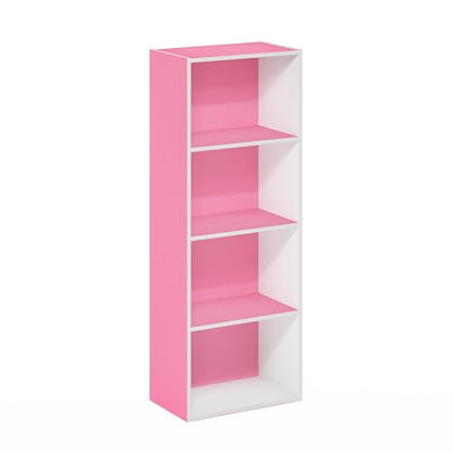 Furinno Luder Bookcase / Book / Storage, 4-Tier, Pink/White - color: White/Pink, size: 4-Tier, 9.3 x 15.6 x 41.7