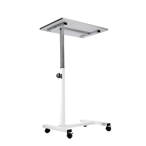 Seville Classics Solid-Top Height Adjustable Mobile Laptop Computer Desk Cart Ergonomic Home Office Stand Rolling Table, Overbed (23.6"), White - color: White, size: Overbed Sit Stand (24")
