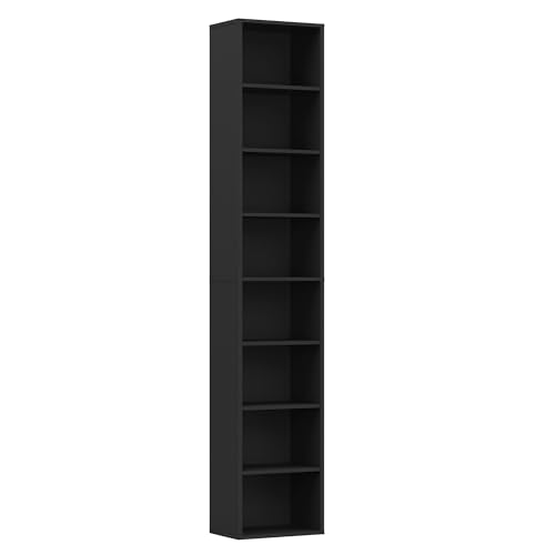 Panana 8 Tier Storage Shelf Bookcase, Slim Organizer Shelves Cabinet Tall Narrow Media Tower Rack Display Bookshelf for Home Office (Black) - color: Black