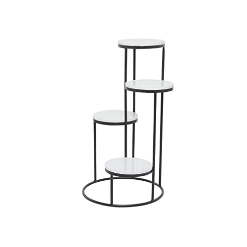 Deco 79 Marble Indoor Plantstand 4 Tier Plant Shelf with Black Base, Plant Stand 17" x 17" x 31", White - color: White, size: Plant Stand 17" x 17" x 31"