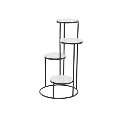 Deco 79 Marble Indoor Plantstand 4 Tier Plant Shelf with Black Base, Plant Stand 17" x 17" x 31", White - color: White, size: Plant Stand 17" x 17" x 31"