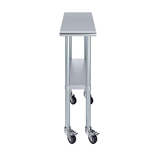 AmGood 12" Long x 30" Deep Stainless Steel Table with Casters - size: 12" Long x 30" Deep