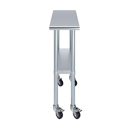 AmGood 12" Long x 30" Deep Stainless Steel Table with Casters - size: 12" Long x 30" Deep