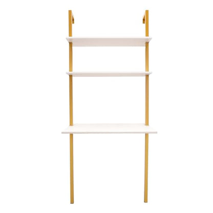 2-Shelf Industrial Wall Mount Ladder，Wall Mount Computer or Writing Desk, Computer Laptop Desk with Shelves, Wall Table Floating Desk with Storage for Home Office, Gold, (20" Dx30 Wx72.8 H) - color: Gold/ White