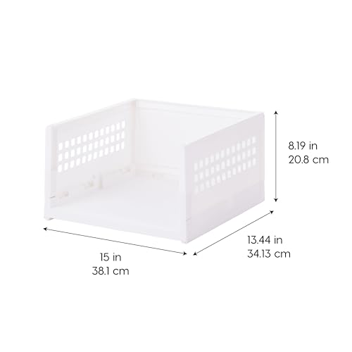 IRIS USA Modular Storage Organizer, 2 Pack, Made in USA, Foldable Stackable Storage Baskets with Stacking Pins, Tool-Free Collapsible Organization System for Closet, Bedroom, Laundry, Office, White - size: 21 Qt. - Collapsible Basket, style: 2 Pack