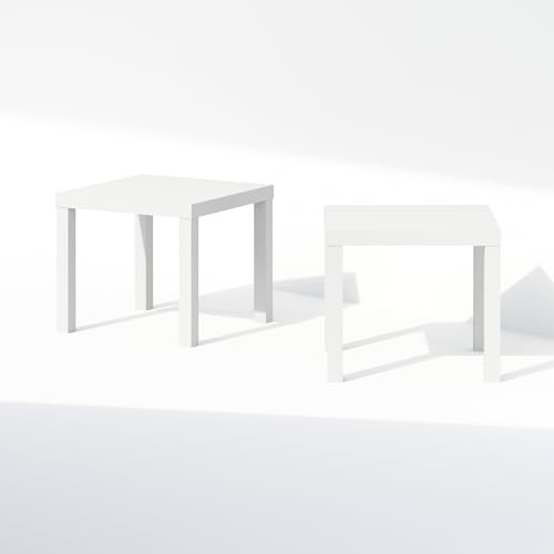 Furinno Classic Set of 2 Modern Coffee Table, Printer Stand, White | 1.8" Triple Thick Square Tabletop, Side Table with 4 Legs, for Living Room, Bedroom, Home Office - color: White, size: Set of 2, Square