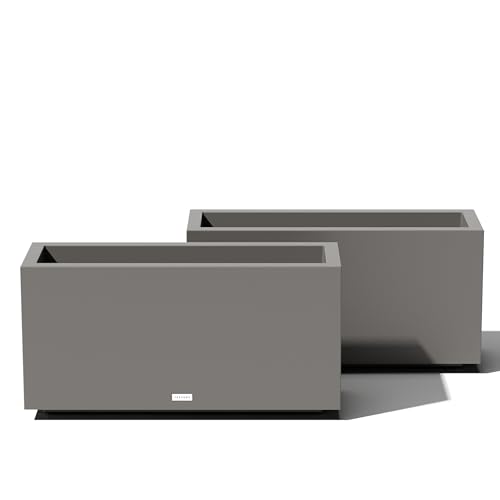 Veradek Block Series Long Box Planter - Large Rectangular Planter for Indoor or Outdoor Patio/Porch | Durable All-Weather Use with Drainage Holes | Modern Décor for Tall Plants, Flowers or Shrubs - color: Gray, size: Medium - 2 Pack