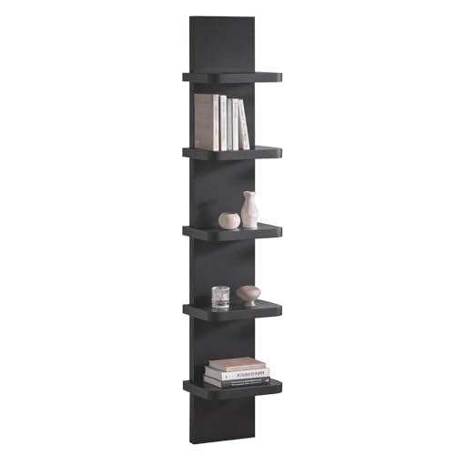 5 Tier Wall Shelf Unit, Black Vertical Floating Shelf | Narrow Decorative Wall Mount Modern Wall Decor Shelves, Lack Shelf Space Saving Organizer for Bedroom, Living Room, Vanity - color: Black, size: 5 Tier