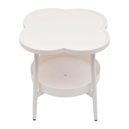 2-Tier Modern Sofa Side Table, Four-Leaf Clover Shape End Table Coffee Tea Snack Table Small Nightstand with Storage for Bedroom Living Room Creamy White - color: Creamy White