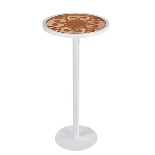 White Drink Table with Amber Tempered Glass Top, Indoor Outdoor Small Round Side Table, 24.7" Metal Pedestal End Table for Living Room, Patio, Sunroom, Boho Mid-Century Modern Decor, Cream - color: White