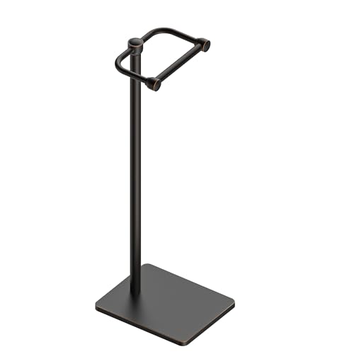 RUACQ Bathroom Toilet Paper Holder Stand, Oil Rubbed Bronze | Dual-Post Pivoting Free Standing Toilet Roll Holder with Weighted Base, Anti-drop Design 304 Stainless Steel Tissue Stand - color: Oil Rubbed Bronze, size: Free Standing