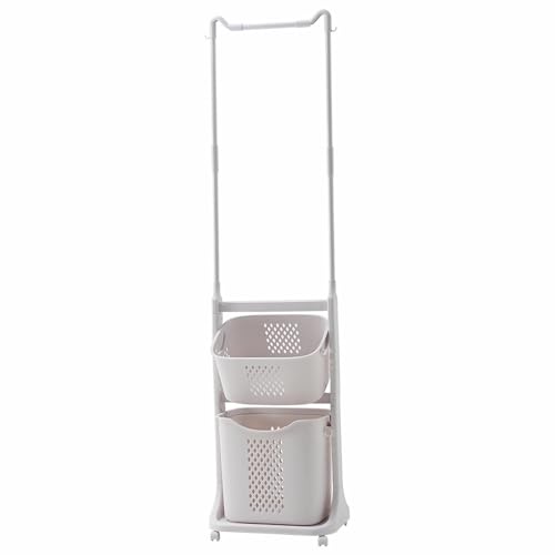 2-Tier Laundry Hamper Sorter with Hanging Bar, Rolling Laundry Baskets with Wheels Removable, Stackable Laundry Cart Organizer and Storage for Small Space Dorm Closet Bathroom - style: 2-Tier