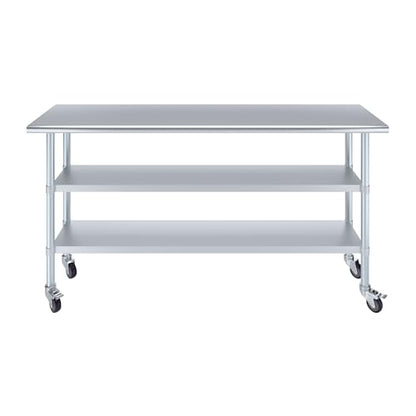 AmGood Stainless Steel Work Table with 2 Shelves and Casters | Metal Utility Table On Wheels (Stainless Steel Work Table with 2 Shelves + Casters, 72" Long x 18" Deep) - size: 72" Long x 18" Deep