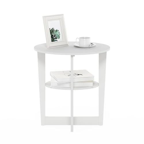 Furinno Jaya Oval End Table, Side Table, Nightstand, White (Pack of 4) - color: White, size: 4-Pack, 2 Tiers, Oval Panel