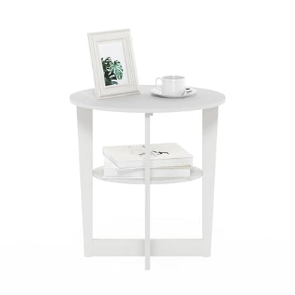 Furinno Jaya Oval End Table, Side Table, Nightstand, White (Pack of 4) - color: White, size: 4-Pack, 2 Tiers, Oval Panel