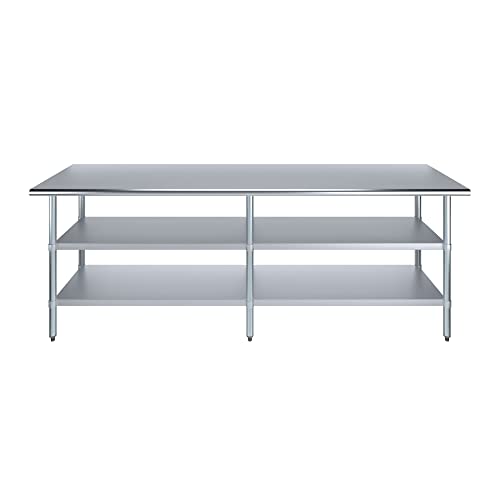 Stainless Steel Work Table with 2 Shelves | Metal Utility Table | Commercial & Residential NSF Utility (Stainless Steel Table with 2 Shelves, 96" Long x 24" Deep) - size: 96" Long x 24" Deep