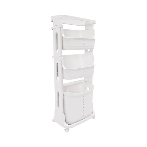 Laundry Basket, Laundry Basket Organizer Sorter Clothes Storage Organizer Shelf Rolling Cart with 4 Wheels, Laundry Hamper Basket Sorter Washing Hamper for Kitchens Bathrooms Bedrooms (4 Tier, White) - style: 4 Tier, White