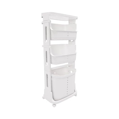 Laundry Basket, Laundry Basket Organizer Sorter Clothes Storage Organizer Shelf Rolling Cart with 4 Wheels, Laundry Hamper Basket Sorter Washing Hamper for Kitchens Bathrooms Bedrooms (4 Tier, White) - style: 4 Tier, White
