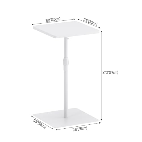 TUTOTAK Tall Side Table, Wide Top End Table, Adjustable Height Drink Table | Pedestal Table for Small Spaces, Accent Nightstand, livingroom, Bedroom, White TB01BW097 - color: White, size: 1 Pack, style: Square