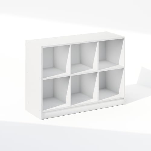 Furinno Basic Book Shelf, 3x2 Bookshelf, Cube Organizer Cabinet Bookcase with Shelf Storage, 11.9 x 31.6 x 23.6, for Living Room, Bedroom, Home Office, White - color: White