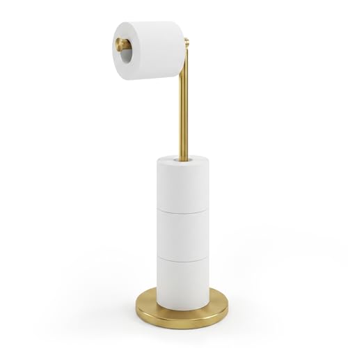 Cesun Extra Weighted Base Toilet Paper Holder Stand - SUS304 Rust Proof Free Standing Tissue Roll Holder for 4 Rolls, No Tipping, No Slipping, Gold - color: Gold