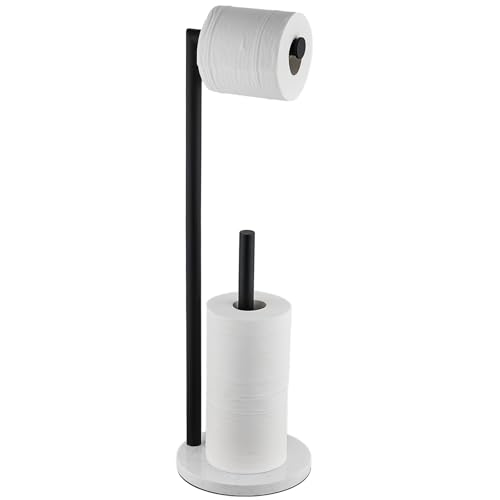 Hoooh Matte Black Toilet Paper Holder Stand with Marble Base & Reserve | Stainless Steel Freestanding Tissue Roll Holder with No-Tip Weighted Base, Holds 4 Rolls, Ideal for Small Bathrooms - color: Matte Black, size: Round Base