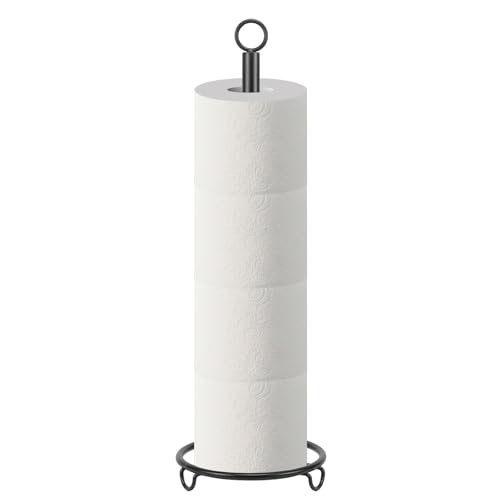 Bath Toilet Paper Holder, Metal Toilet Tissue Roll Organizer Storage, Tissue Paper Holder Stand for Bathroom/Kitchen Countertop, 21" H (Matte Black) - color: Matte Black