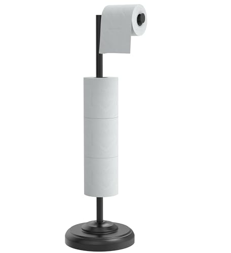 Freestanding Toilet Paper Holder Stand with Storage – Holds 4 Extra Rolls –Matte Black- Toilet Paper Holder for Bathroom – Sturdy Base, Classic Retro Style, Space-Saving Bathroom Storage - color: Matte Black, size: 22"H - With Storage