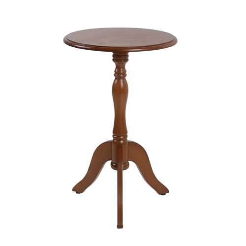 HLR Round Small End Table, Wooden Pedestal Side Tables for Small Spaces | Vintage Accent Nightstand, Coffee Drink Table with Turned Leg for Living Room, Bedroom, Entryway, Hallyway, Walnut - color: Walnut