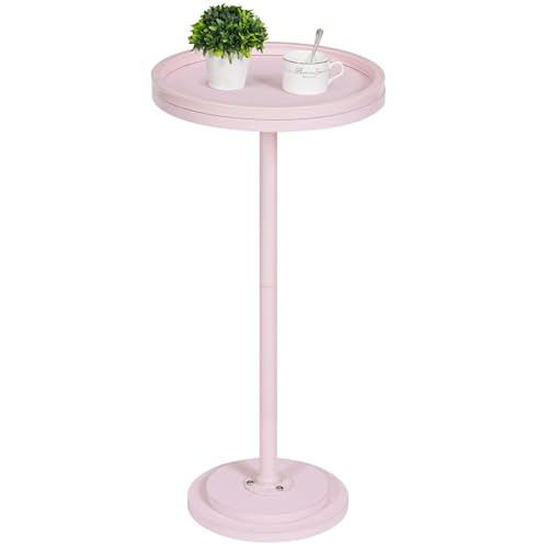 HOOBRO Small Round Side Table, Drink Table, Coffee Martini Table with Pedestal Accent for Small Spaces in Living Room, Bedroom, Sofa Couch, Pink KK168BZ01 - color: Pink