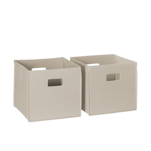 RiverRidge Folding Storage Bins - 2-pack of 10in Tall Taupe Cubes | Fabric Bins, Set of 2 Storage Cubes, Cut-out Handles, Playroom Closet Organizer, Collapsible Cubby with Bottom Board Insert - color: 2 Taupe 10in H Bins