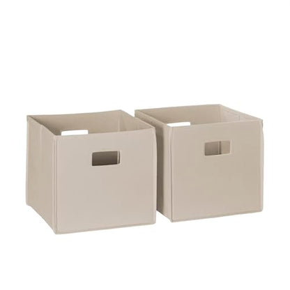 RiverRidge Folding Storage Bins - 2-pack of 10in Tall Taupe Cubes | Fabric Bins, Set of 2 Storage Cubes, Cut-out Handles, Playroom Closet Organizer, Collapsible Cubby with Bottom Board Insert - color: 2 Taupe 10in H Bins