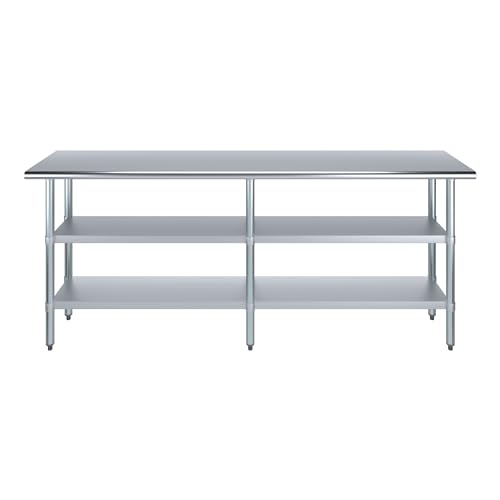 Stainless Steel Work Table with 2 Shelves | Metal Utility Table | Commercial & Residential NSF Utility (Stainless Steel Table with 2 Shelves, 84" Long x 18" Deep) - size: 84" Long x 18" Deep