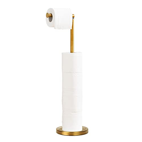 Toilet Paper Holder Stand, Freestanding Toilet Paper Holder Stand with Reserve for 4 More Rolls, SUS304 Stainless Steel Sturdy Base (Brushed Gold) - color: Brushed Gold