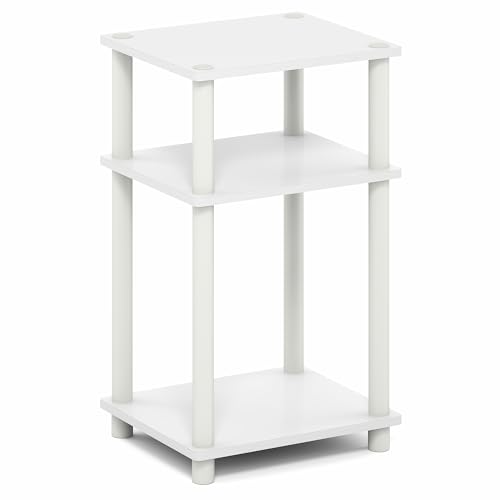 Furinno Turn-N-Tube 3-Tier Toolless Side Table, Narrow Printer Stand with Open Shelf, End Table, Night Stand, for Living Room, Bedroom, White - color: White