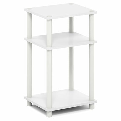 Furinno Turn-N-Tube 3-Tier Toolless Side Table, Narrow Printer Stand with Open Shelf, End Table, Night Stand, for Living Room, Bedroom, White - color: White