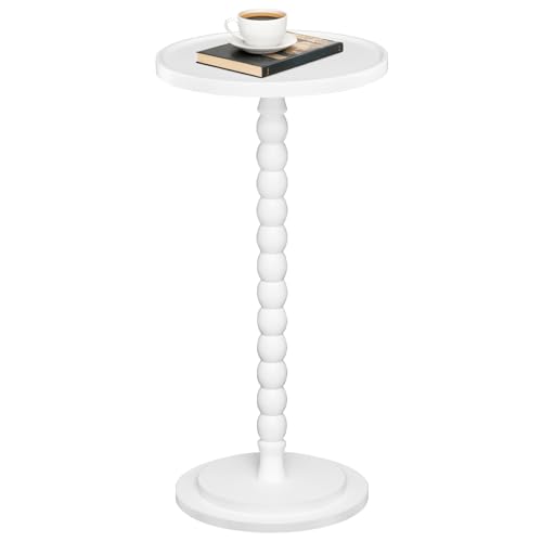 HOOBRO Round Side Table, Small Drink Table for Small Space, Nightstand with Solid Wood Accent Leg, Stable Pedestal, Easy Assembly, for Living Room, Bedroom, Sofa Couch, Corners, White WT187BZ01 - color: White