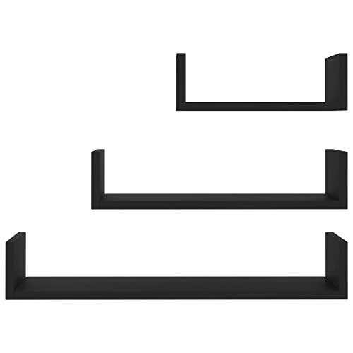 Wall Display Shelf 3 pcs Shelving,Bookcase with Doors,White Bookcase,Suitable for Study, Bedroom, Office, Living Room,Black Engineered Wood - color: Black