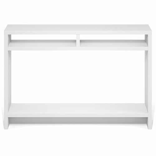 Furinno Viola Entryway Table, 3-Tier Narrow Console Table with Extra Thick Frame and Storage Shelf, 47.2" Wide Sofa Table, for Living Room, Home Office, Entryway, White - color: White