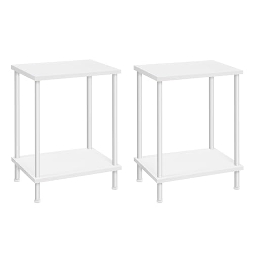 HOOBRO End Tables Set of 2, Small Side Table, Nightstand with 2-Layer Storage Shelves, Sofa Table for Small Spaces, Living Room, Bedroom, Stable Frame, Easy Assembly, White WW09BZP201 - color: White