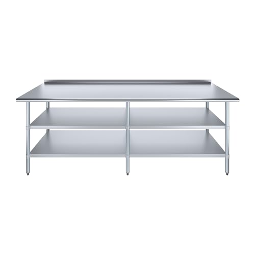 AmGood Stainless Steel Work Table with 1.5" Backsplash and 2 Shelves | Metal Kitchen Food Prep Table | NSF (96" Long x 30" Deep) - size: 96" Long x 30" Deep