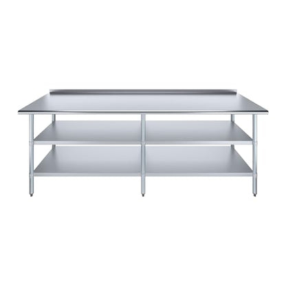 AmGood Stainless Steel Work Table with 1.5" Backsplash and 2 Shelves | Metal Kitchen Food Prep Table | NSF (96" Long x 30" Deep) - size: 96" Long x 30" Deep