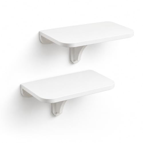 WELLAND 11.8" x 8.25" White Wall Mounted Desk Small Floating Shelves Set of 2 Folding Wall Shelves Drop-Leaf Table Fold Down Desk for RV, Camper, Loft Beds - color: White