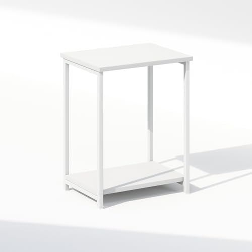 Furinno Simplistic Night Stand, 2-Tier Open Shelf Design Nightstand with Metal Frame, Bedside Table, End Table, Side Table, for Bedroom, Closet, White - color: White/White, size: Metal Frame 1-Tier