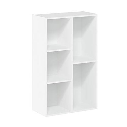 Furinno LUDER Book Shelf, 5-Cube Bookshelf, Reversible Bookcase with Open Shelves, 9.4 x 19.5 x 31.5, Easy Assembly, for Living Room, Bedroom, Home Office, Plain White - color: Plain White, size: 5-Cube, 9.4 x 19.5 x 31.5
