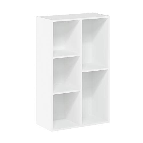 Furinno LUDER Book Shelf, 5-Cube Bookshelf, Reversible Bookcase, 9.4 x 19.5 x 31.5, Easy Assembly, for Living Room, Bedroom, Home Office, White - color: White, size: 5-Cube