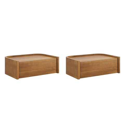 Nathan James Tyla Wall Mounted Bedside Table, Floating 1-Drawer Nightstand with Rounded Edges, Light Brown Set of 2 - color: Tyla Light Brown, size: Set of 2
