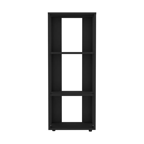 16" Storage Cabinet with 3-Open-Shelves, Practical Cabinets with Melamine Coating, Multifunctional Bookcase with Sturdy Construction for Vertical Use, Black