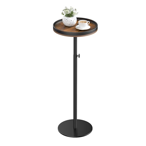 Height Adjustable Drink Table, Small Round Side Table, Martini Table with Weighted Base Pedestal for Small Spaces, Living Room, Bedroom, Couch - color: Rustic Brown + Black